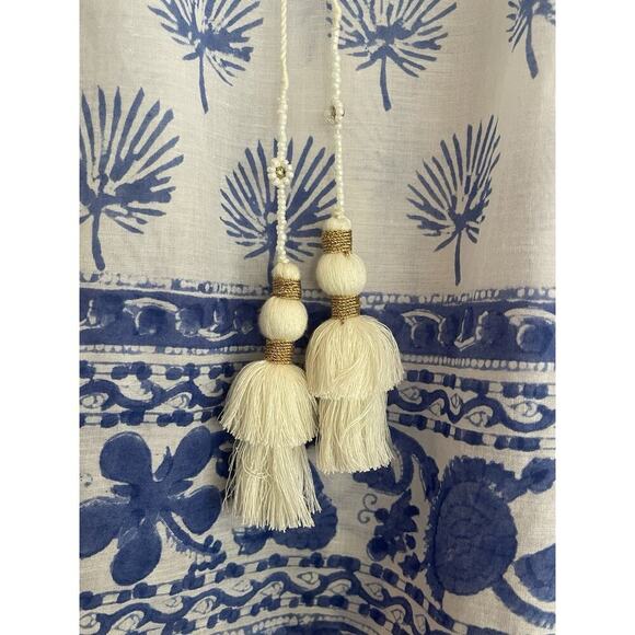 Alicia Bell Blue White Printed Lightweight Cotton Long Sleeve Top Size Medium - Picture 3 of 4